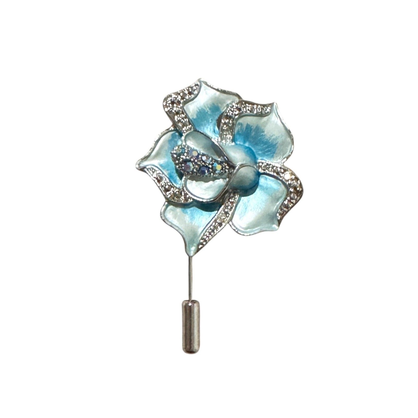 Blue Silver And Silver Plated Flower Brooch #22071